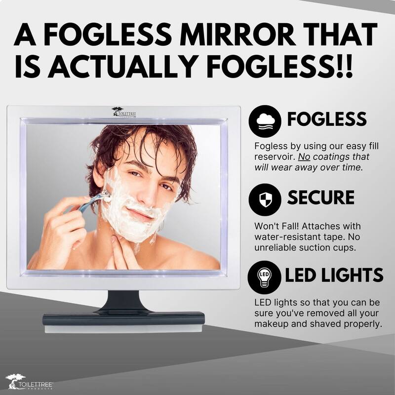 ToiletTree Products Fogless LED Shower Mirror with Squeegee - Bathroom Fogless Mirror for Shaving, Makeup, and Grooming