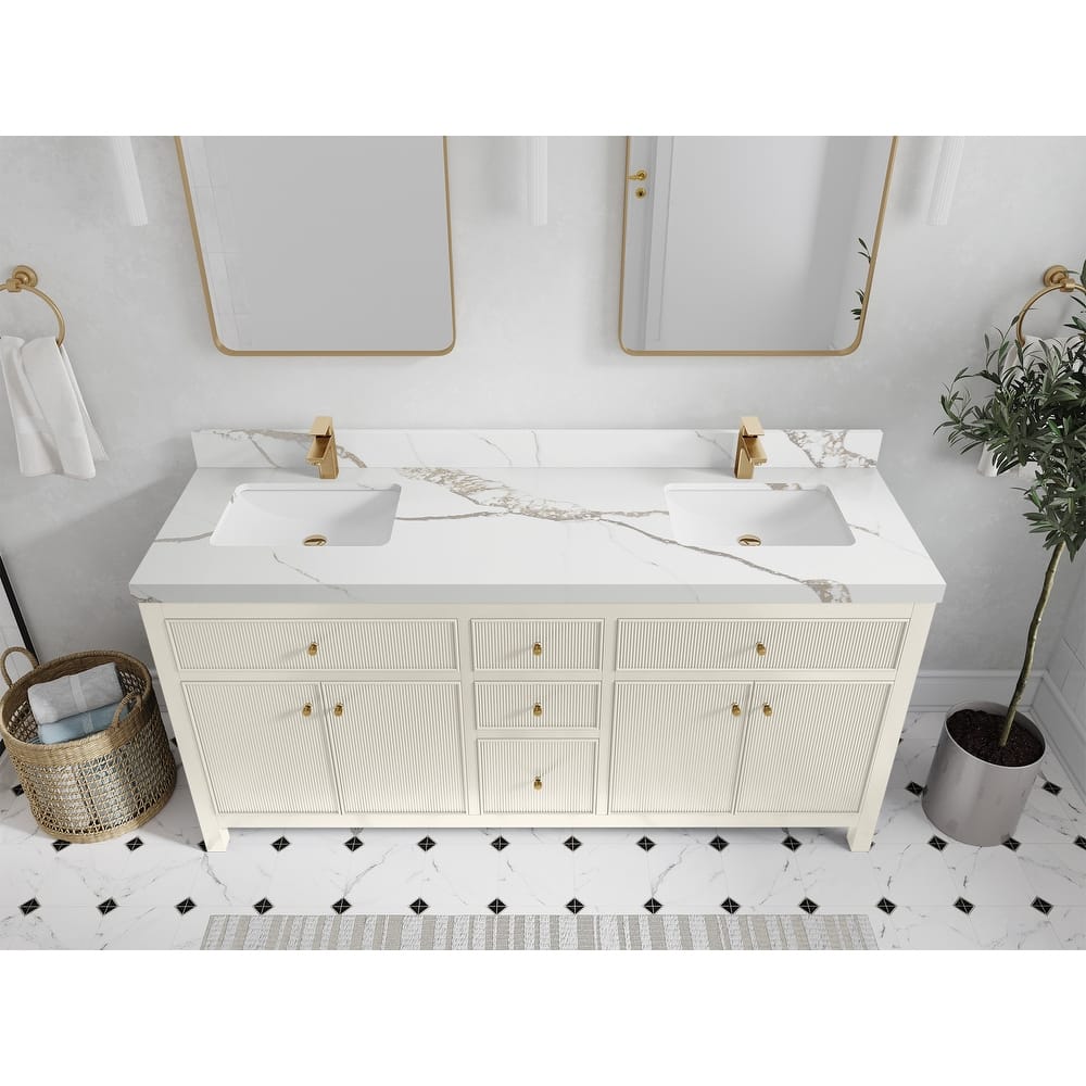 Willow Collections 72 in W x 22 in D Sonoma Free Standing Reeded Double Sink Bathroom Vanity with Countertop