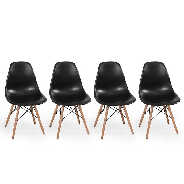 Belleze Set of (4pc) Black - Dowel Style Side Chair Natural Wood Legs
