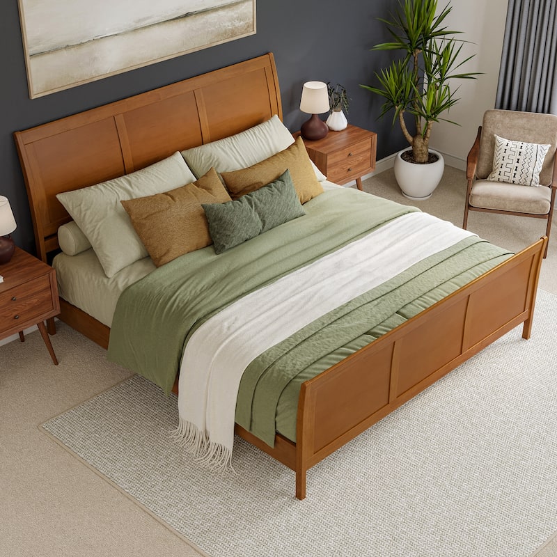 Valencia Solid Wood Low Profile Sleigh Platform Bed with Matching Footboard