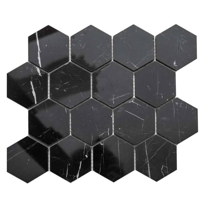The Tile Life Stately Hex 11x14 Nero Marquina Porcelain Floor & Wall Tile