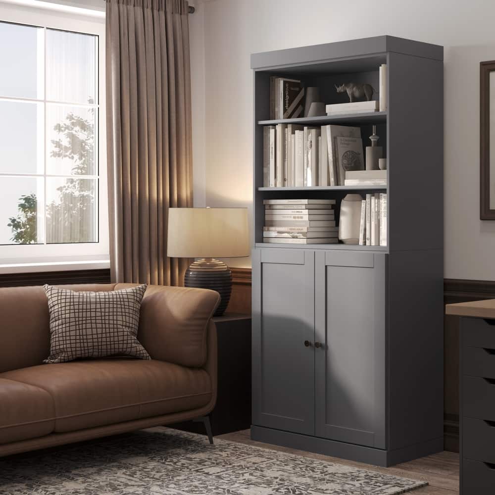 Palace Imports 100% Solid Wood 6-Shelf Bookcase with Shaker Doors and Adjustable Shelves