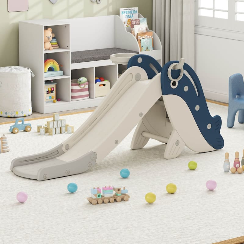 Costway 4-in-1 Toddler Slide Playground with Basketball Hoop Ball Ring - See Details