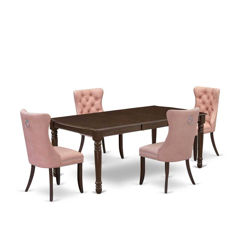 5 Piece Dining Set - Rectangle Table with 4 Upholstered Chairs - Mahogany Finish