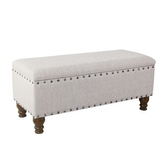 Ava Accent Bench with Storage Compartment, Nailhead Trim 42 Inch Cream ...