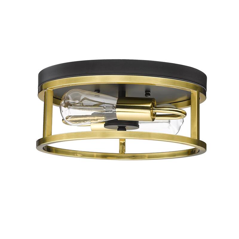 2-Light Black And Gold Metal Flush Mount