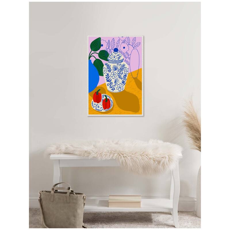 Kate and Laurel Porcelain and Peppers by Teresa Rego Framed Canvas Wall Art Print