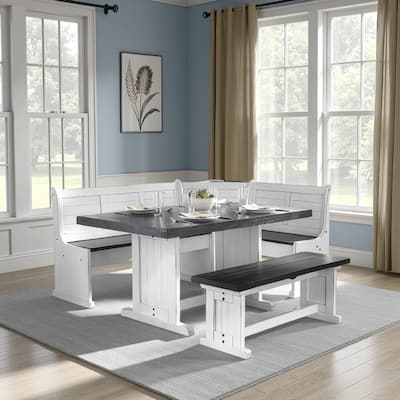 Orso 4pc Breakfast Nook Dining Table Set, Corner Bench, White Brown