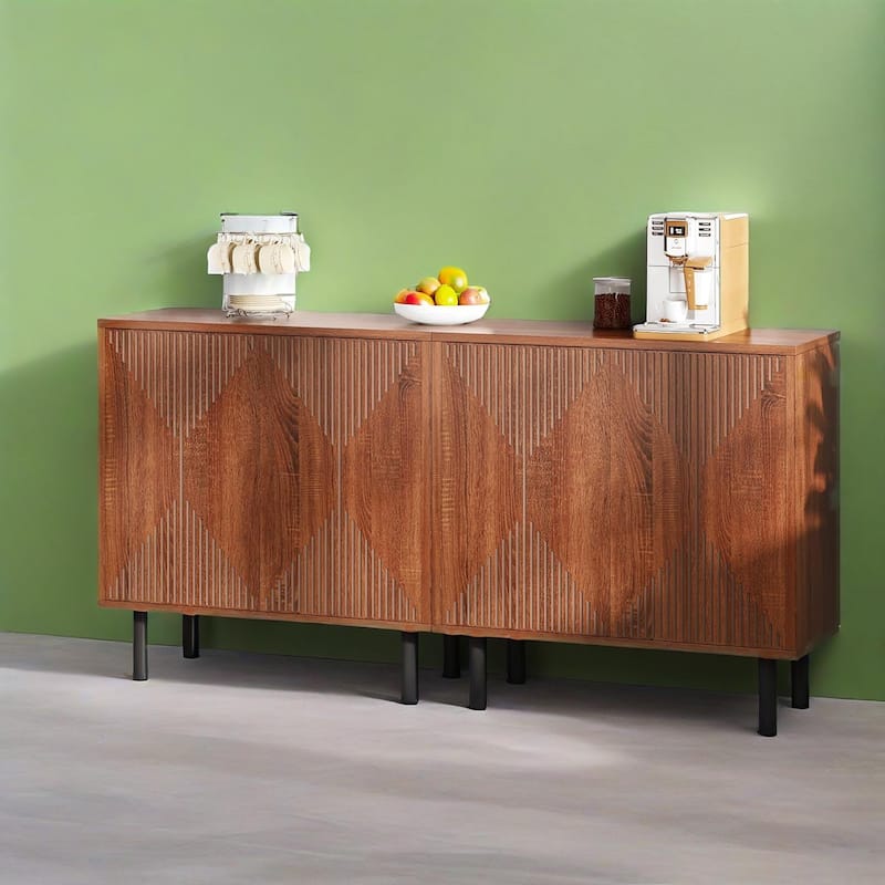 Modern Freestanding Storage Cabinet with 4 Shelves and 4 Doors for Living Room Kitchen or Bedroom - 59.06" x 13.77" x 31.49"