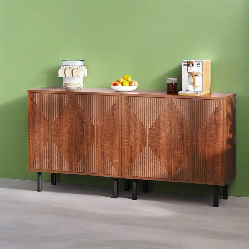 Modern Freestanding Storage Cabinet with 4 Shelves and 4 Doors for Living Room Kitchen or Bedroom - 59.06" x 13.77" x 31.49" - Brown