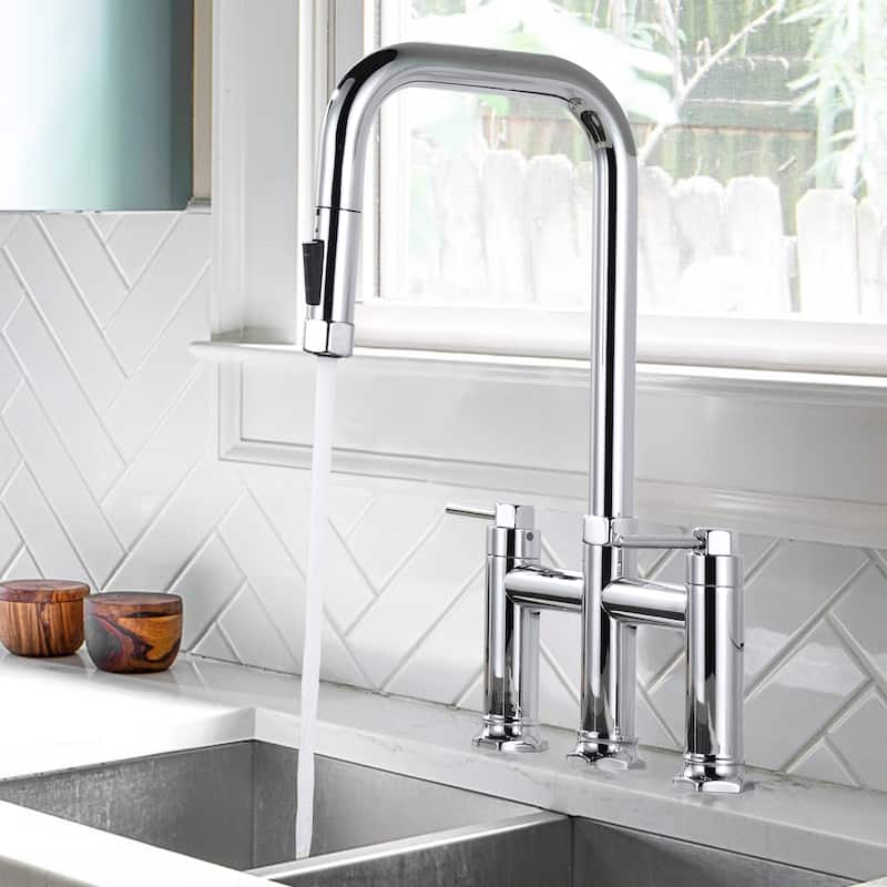 WOWOW Double Handle Pull Down Kitchen Faucet