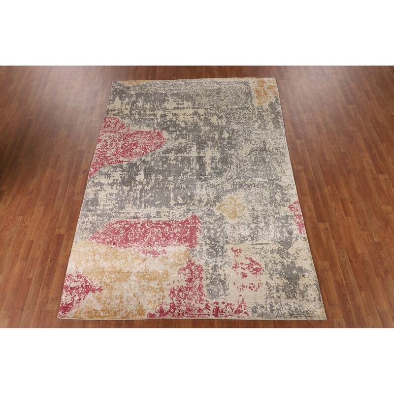 All-Over Abstract Oriental Area Rug Hand-Knotted Wool Carpet - 6'5" X 9'4"