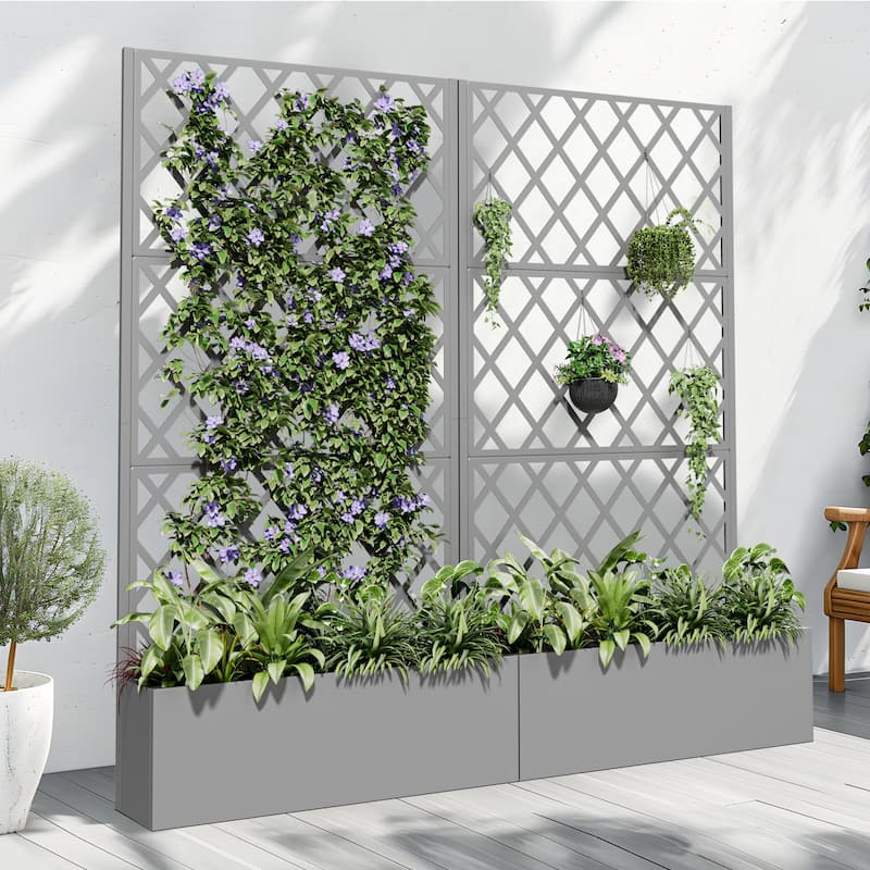 Raised Garden Bed Planter with Trellis Movable Planter Box with Lockable Wheels - 71*35