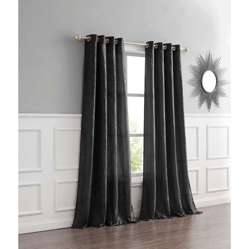 Dainty Home Verona Crushed Silk Light Filtering Grommet Single Panel Extra Wide Curtains - 52" x 84" - Black