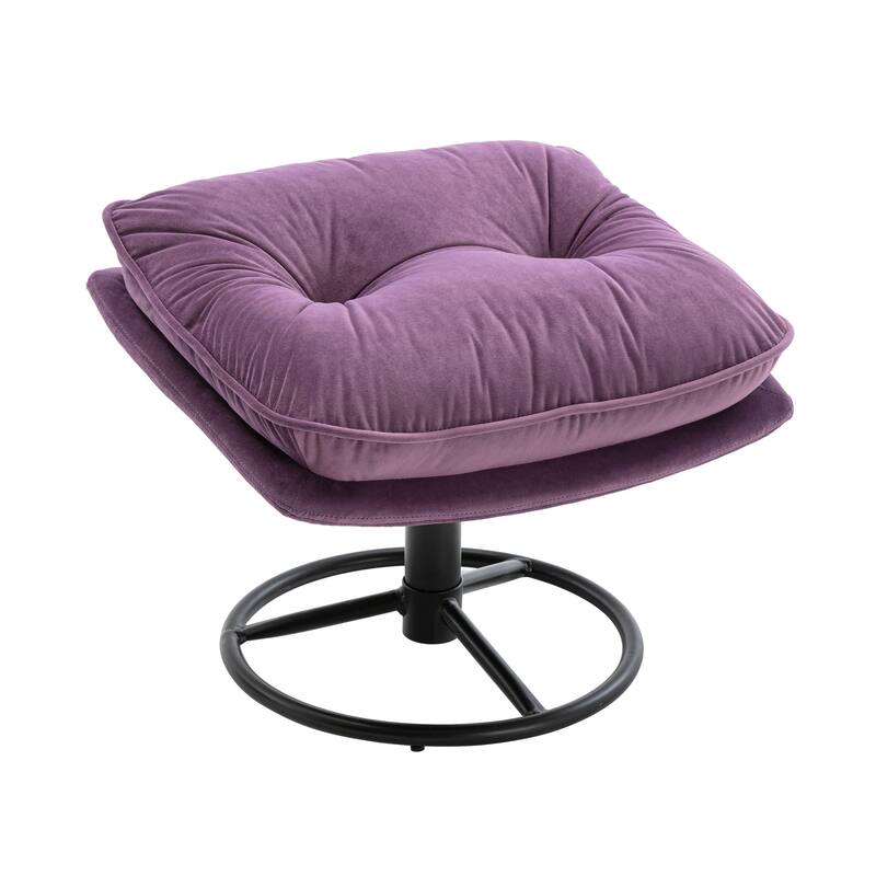 Velvet Swivel Accent Chair with Ottoman & Metal Legs (360° Rotation)