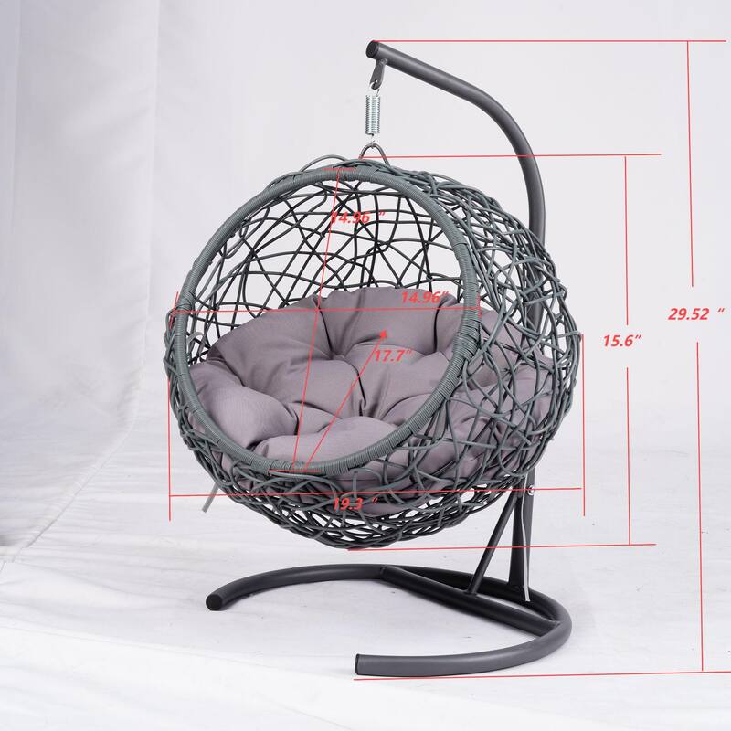 Cat Swing Bed w/Stand & Cushion, Rattan Wicker Egg Chair for Cats & Small Pets