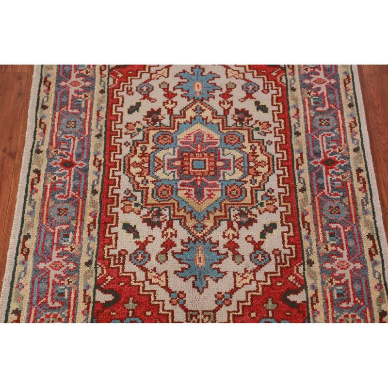 Geometric Heriz Serapi Indian Foyer Rug Hand-Knotted Wool Carpet - 3'0"x 4'11"
