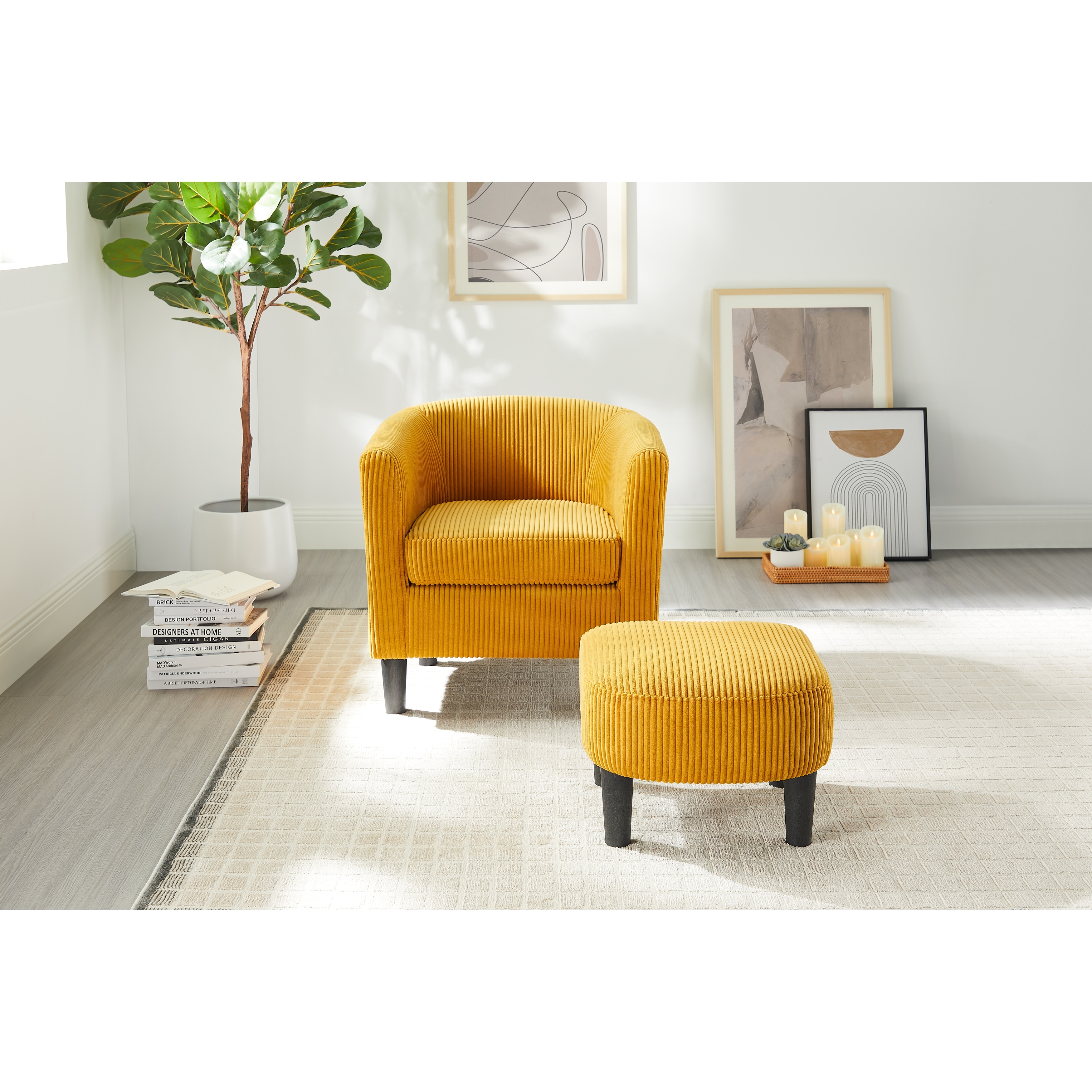 Accent Arm Chair,Corduroy Single Sofa Chair with Ottoman Foot Rest
