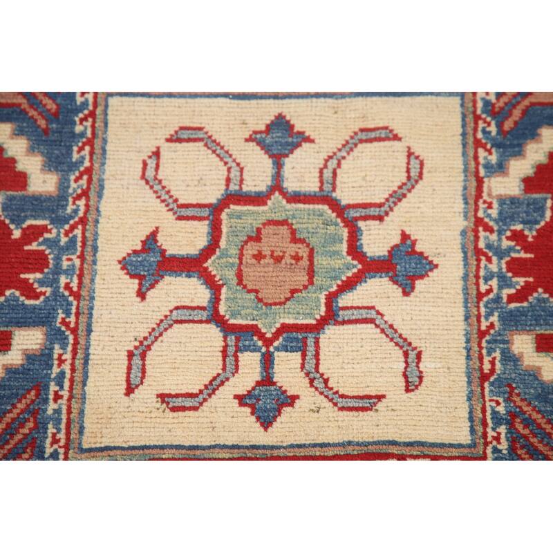 Hand Knotted Oriental 100% Wool Carpet Traditional Geometric Beige & Ivories Kazak Area Rug - 9' 8'' X 6' 6''