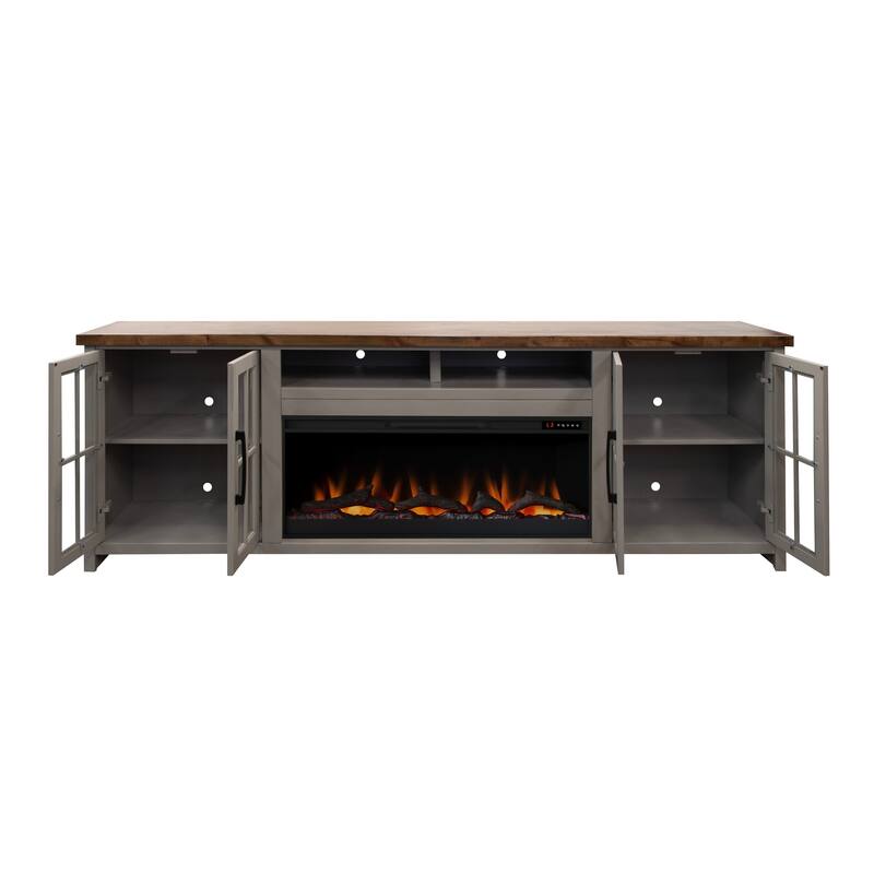 Bridgevine Home Modern Farmhouse 97 inch Fireplace TV Console for TVs up to 100 inches, Two-Tone Finish
