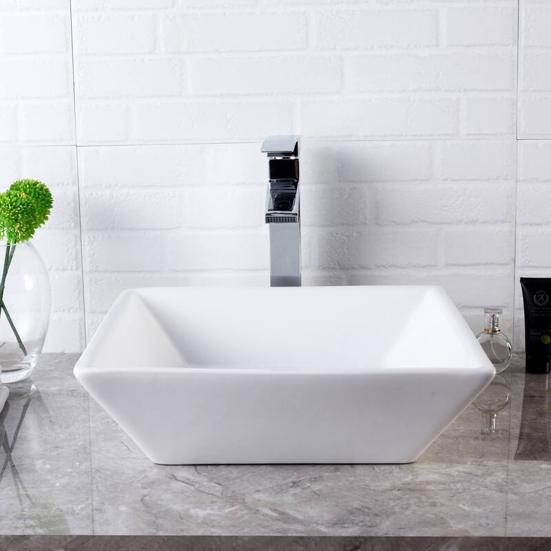 Square Ceramic Vessel Bathroom Sink in White