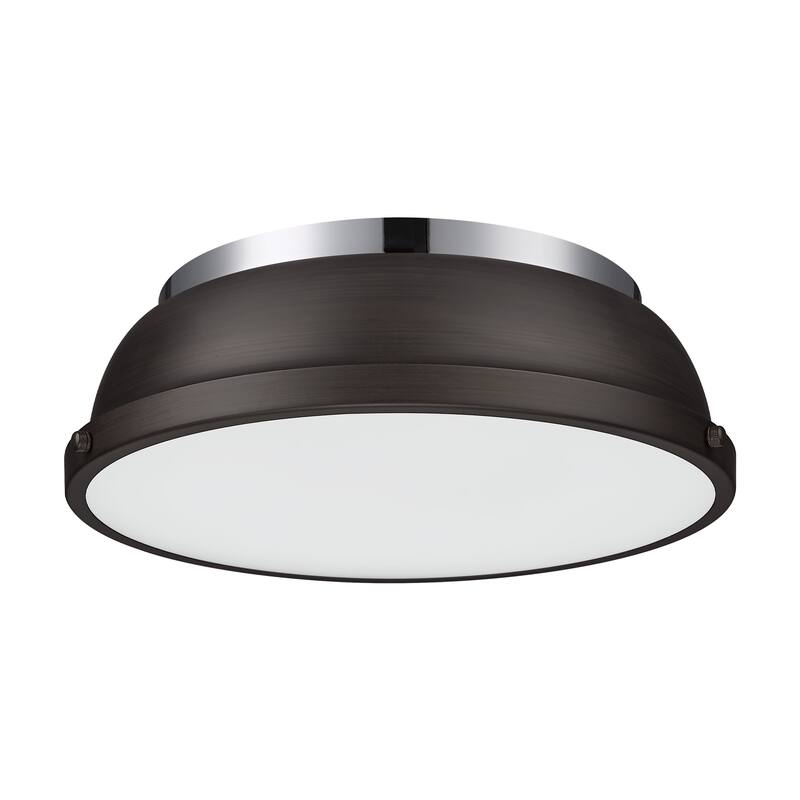 Yep by Golden Lighting Duncan 2-light Flush Mount in Chrome and Rubbed Bronze shade