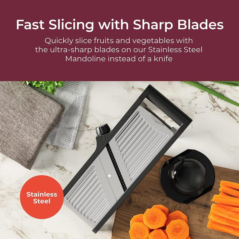 MuellerLiving Mandoline Slicer for Kitchen, Stainless Steel, Slice or Julienne, Vegetable Chopper, Fruit Slicer