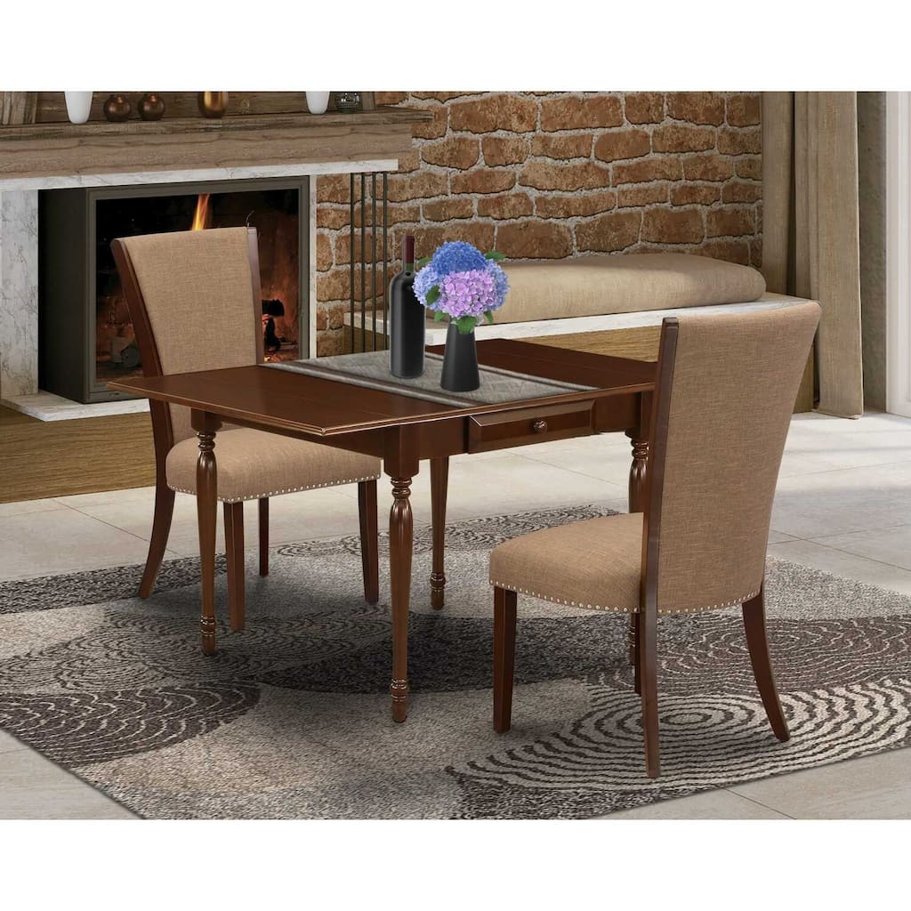 HomeStock 3-Pc Mahogany Finish Rectangular Solid Wood Top with Dropleaf Dining Table Set