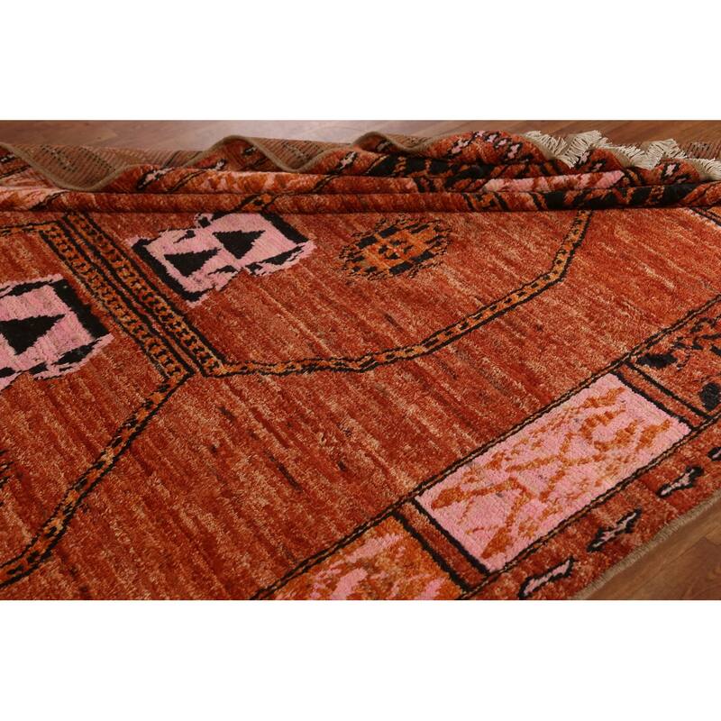 Hand Knotted Oriental 100% Wool Carpet Modern Tribal Oranges & Rust Moroccan Area Rug - 10' 2'' X 6' 8''