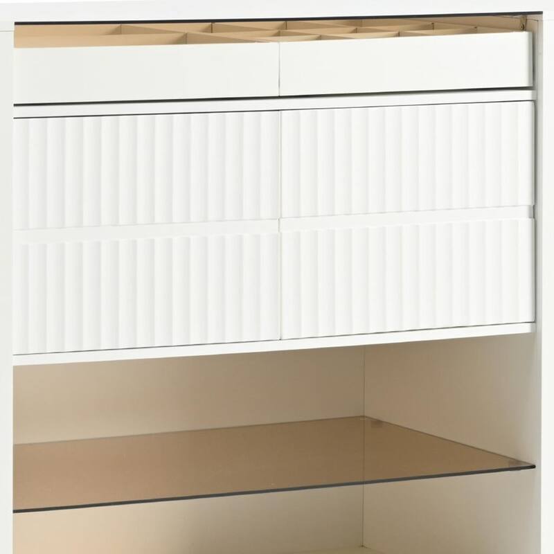 HomeRoots 33" White Wood And Glass Six Drawer Island Vanity Dresser