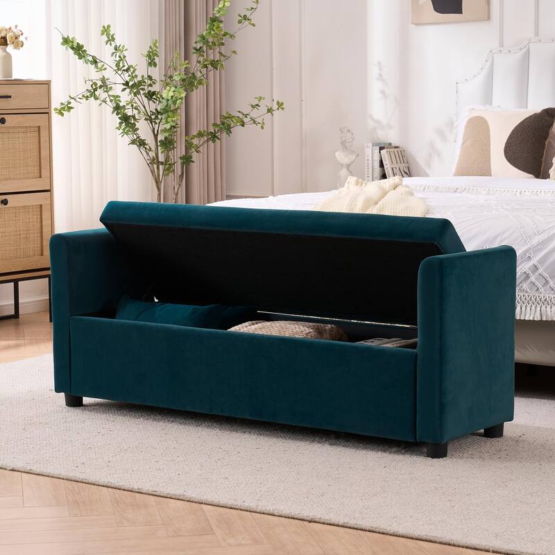 Velvet Storage Bench for Bedroom,End of Bed Bench for King Size Bed, Modern Upholstered Long Ottoman Bench for Entryway