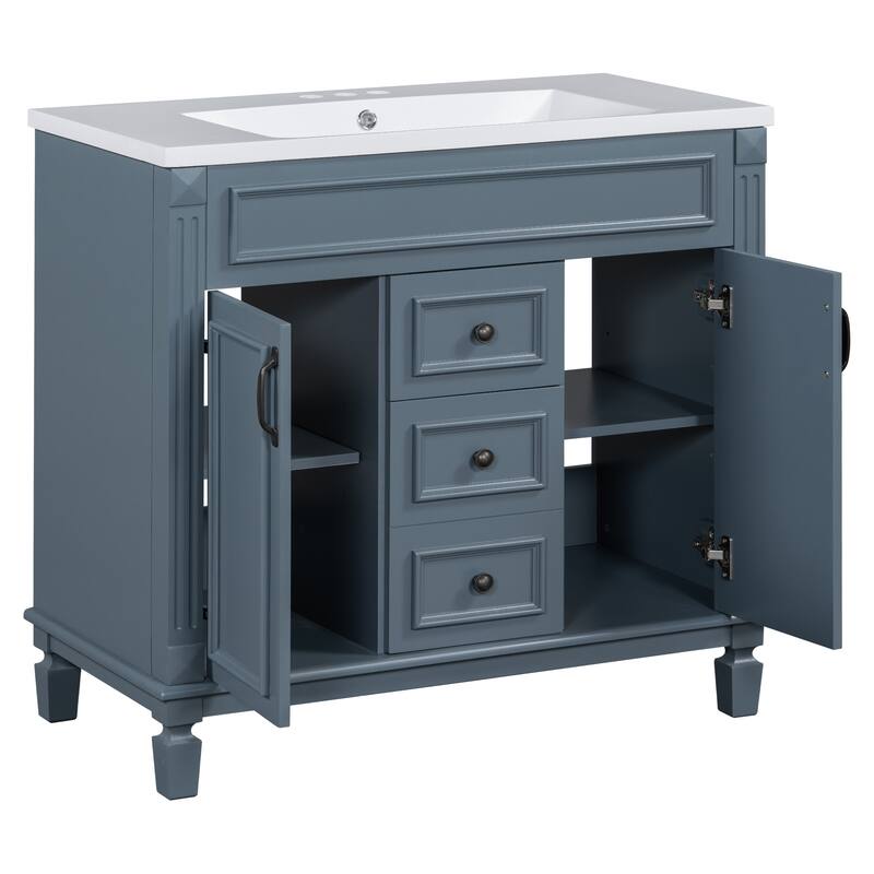 35" Modern Bathroom Vanity with Mirror Cabinet, Undermount Sink, 2 Drawers & Concealed Storage - 35.9in L MDF
