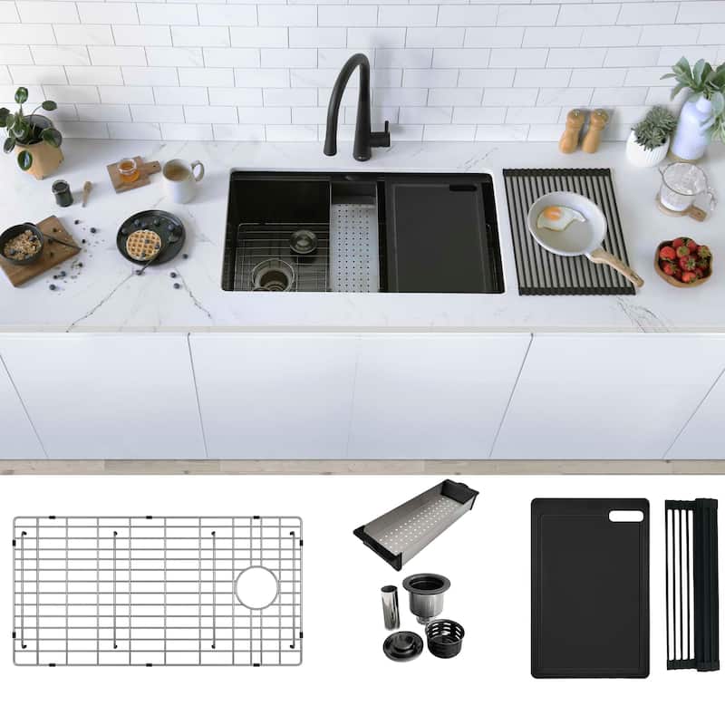 Versa33 Undermount 33" Single Bowl Stainless Steel Kitchen Sink - 33" x 19" x 10" - Graphite Black Acc