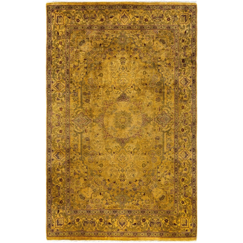 Overdyed One-of-a-Kind Hand-Knotted Area Rug - Yellow - 4' 2" x 6' 3"