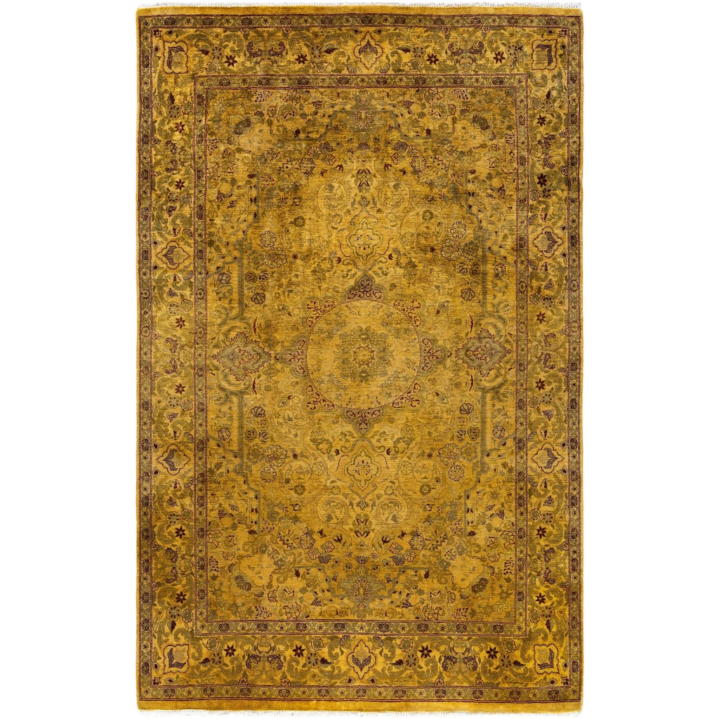 Overdyed One-of-a-Kind Hand-Knotted Area Rug - Yellow - 4' 2" x 6' 3"
