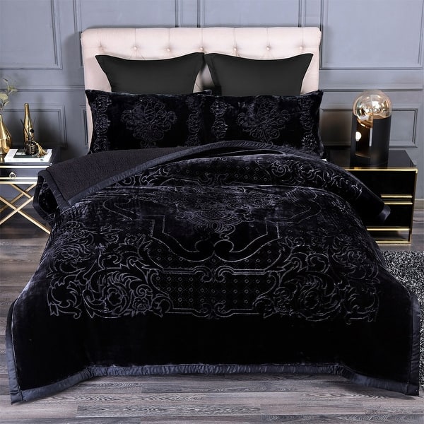 3 Ply Heavy Thick Warm Comforter Set 2 Pillow Shams Black - Bed Bath ...