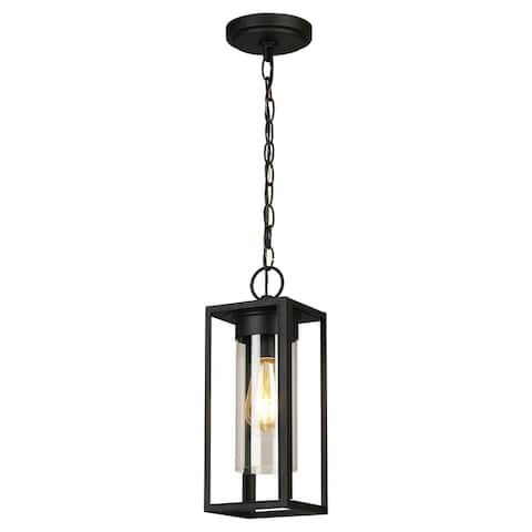 Eglo Walker Hill 14-inch Matte Black Outdoor Pendant with Clear Glass