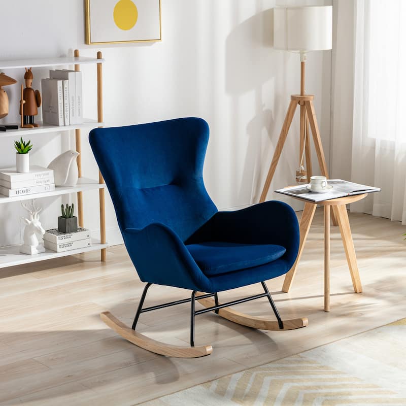 High Back Velvet Rocking Chair With Padded Seat And Armrests