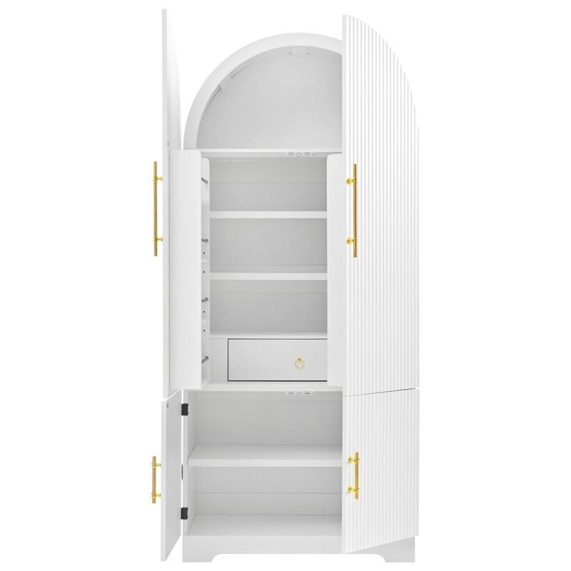 Arched 72" Tall Kitchen Pantry Cabinet with 8 Door Shelves and 3 Adjustable Shelves for Kitchen Storage Solutions