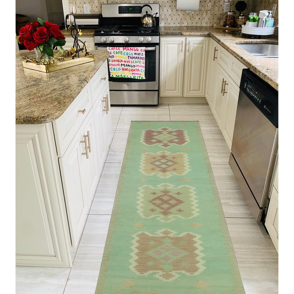 Sun Faded Flatweave Folade Rust/Lt. Green Runner - 2'10" x 9'7"