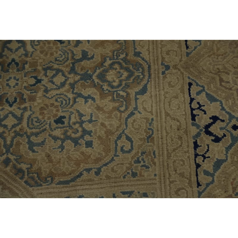 Hand Knotted Oriental 100% Wool Carpet Traditional Medallion Navy Blue & Blues Kerman Area Rug - 12' 3'' X 9' 7''