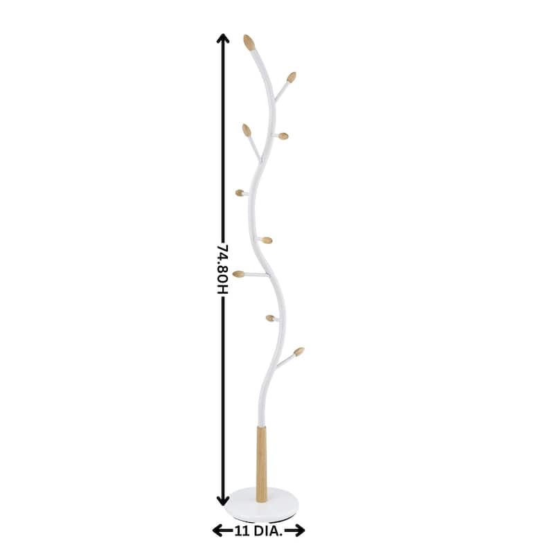 Modern Metal Black and Walnut Standing Coat Rack for Home Entryway Organization & Storage