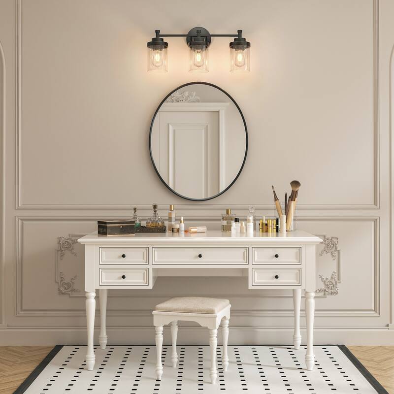 Modern Dimmable Vanity Light with Clear Ribbed Glass Shades E26 Sockets