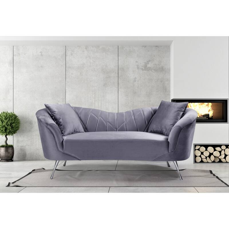 Flores Velvet Loveseat - Grey