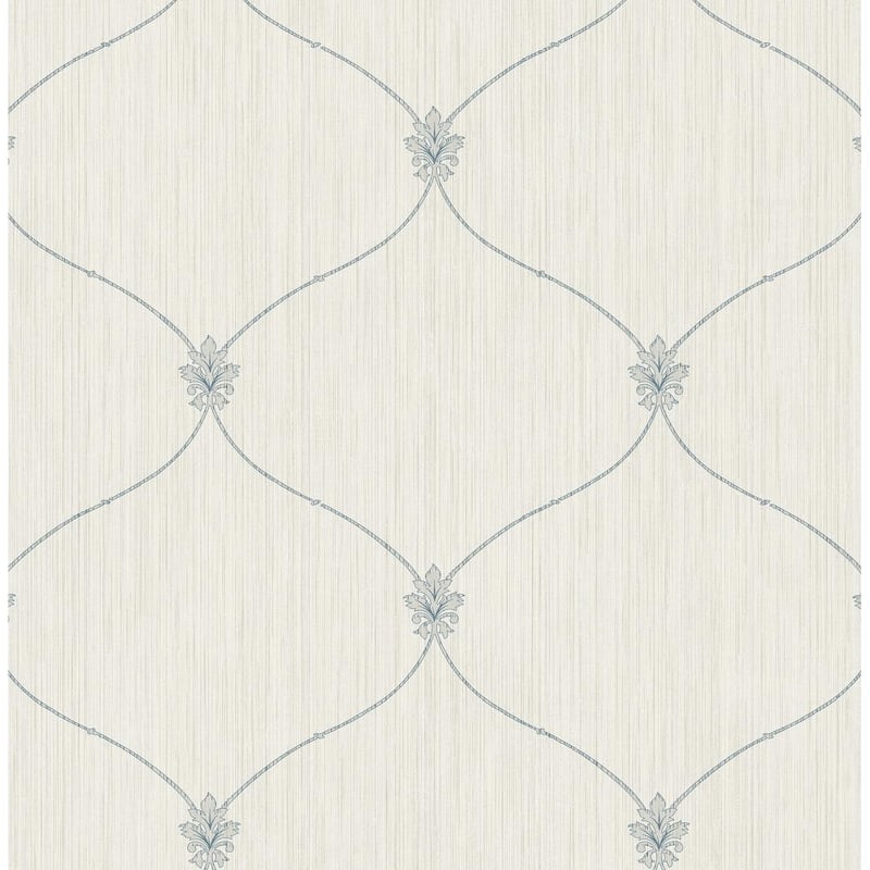 Seabrook Designs Lenox Hill Ogee Unpasted Wallpaper - 20.5 in. W x 33 ft. L - 20.5 in. W x 33 ft. L - Off-White and Blue