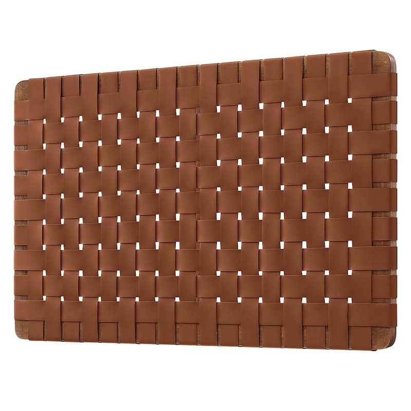 Ditmas Solid Wooden Brown Leather Basket Weaved Floating Twin Size Headboard