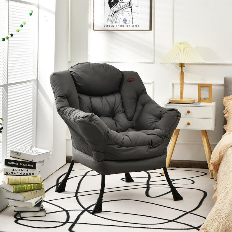 Modern Polyester Fabric Lazy Chair with Side Pocket - 32" x 29.5" x 37.5"