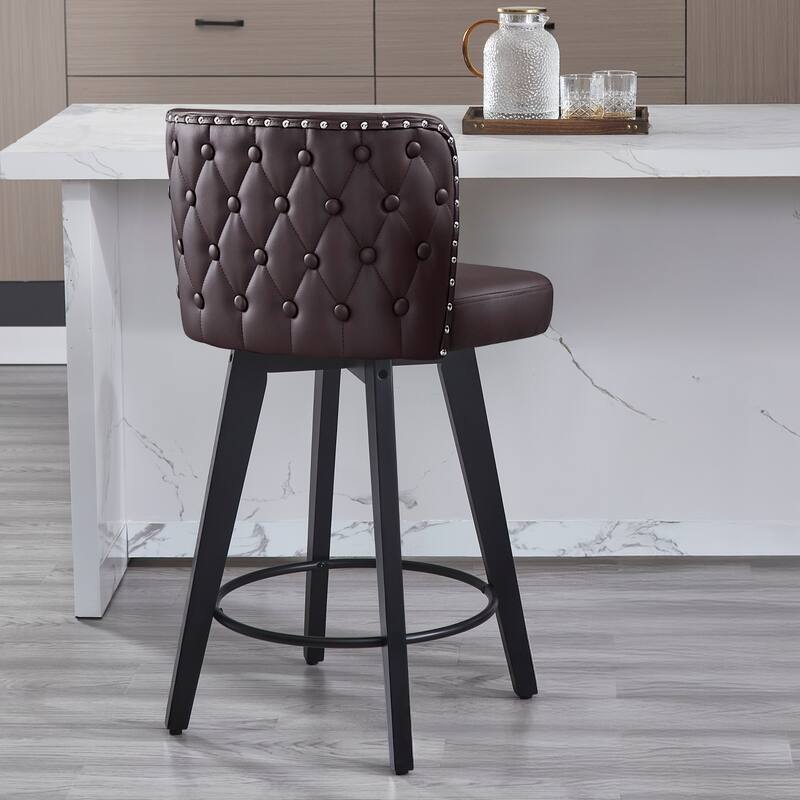 27.5" Faux Leather Upholstered Swivel Counter Height Bar Stool with Wooden Frame, Set of 1/2/3/4