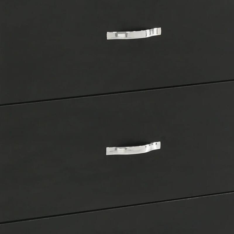 Geny Tall Dresser Chest, 4 Drawers, Silver Trim and Metal Handles, Black