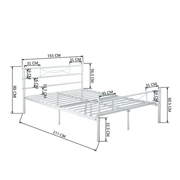 dimension image slide 1 of 3, Simlife Easy to Set -up Twin/Full/ Queen Metal Bed Frame White